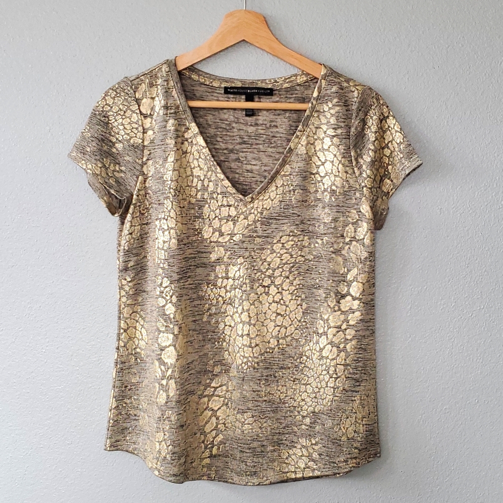 WHBM Metallic V Neck SP Top
